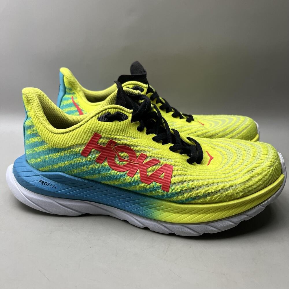 Hoka One One Mach 5 Running Shoes Women Size 7 Yellow Blue Mesh Comfort Sneakers